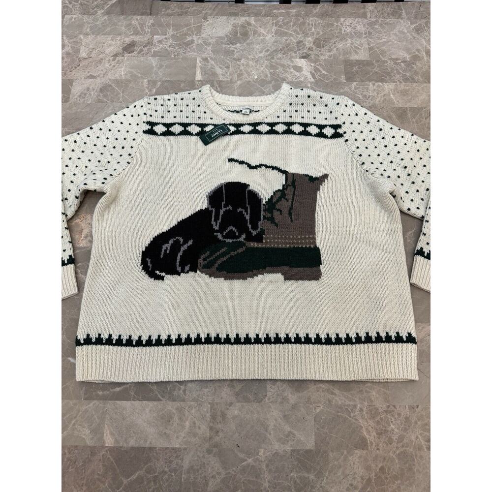 LL Bean L Classic Ragg Lambs Wool Dog Boot Knit Crewneck Cream Puppy Women 3XL